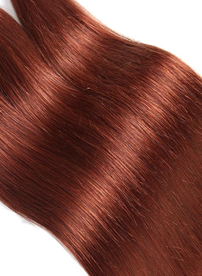 ijoy Human Hair Bundles with Closure Straight 12 14 16 +C12 Inch Brazilian Reddish Brown 3 Bundles with 4x4 HD Lace Closure Free Part 33# Color - Image 4